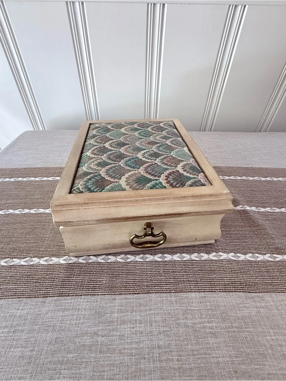 Wooden Jewelry Organizer Box with Teal & Blush Fabric Inset